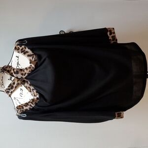 Women's Leopard Print Black Cut Out Blouse Trendy Chic  Sz.Medium